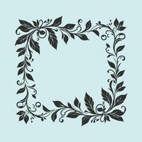 A square frame with black leaves and flowers vector
