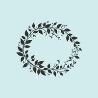 A black and white illustration of a wreath with leaves vector