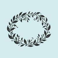 A black and white illustration of a wreath with leaves vector