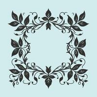 A square frame with black leaves on a blue background vector