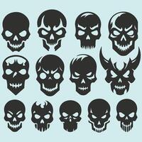 Collection of skulls in different position. vector