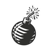 A black and white icon of a bomb with a spark vector