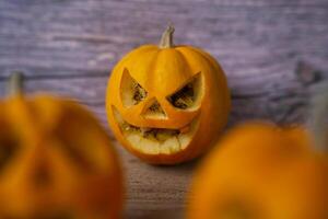 halloween pumpkin on table photo
