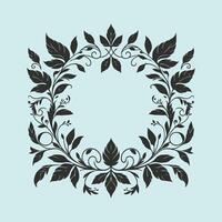 A black and white floral design in the center of a circle vector