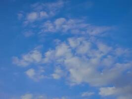A vast expanse of blue sky dotted with numerous fluffy white clouds. The clouds are scattered across the sky, creating a serene and peaceful atmosphere. photo