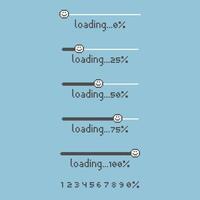 collection set of retro game 8bit pixel art loading process progress counter bar computer battery, banner vector