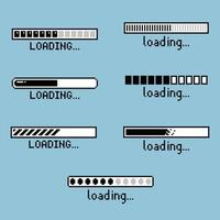 collection set of retro game 8bit pixel art loading process progress counter bar computer battery vector