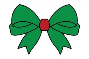 A green bow with red ribbon on a white background vector