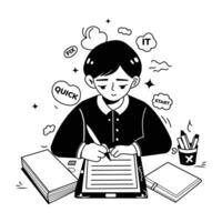 A character making smoothie in a mixer, hand drawn illustration vector