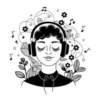 A hand drawn illustration of a person listening calm music vector