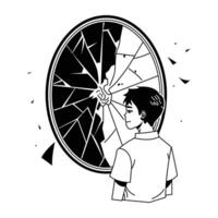 A person standing in front of shattered mirror vector