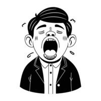 Hand drawn illustration of a tired person yawning with open mouth vector