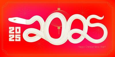 Happy Chinese New Year 2025 greeting card, Year of the snake sign in shape of year numbers. Minimal illustration. vector
