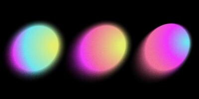 Set of burred pink color circle gradient noise gradation. Abstract colorful watercolor blur mesh shape on black background. Gradient aura, grain neon blob with noise effect. eps10 illustration. vector