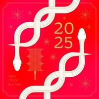 Geometric oriental frame design and colorful red gradient backgrounds. Chinese new year 2025 year of the Snake - modern linear lunar new year concept, illustration. vector