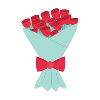 Roses bouquet with red bow flat illustration vector