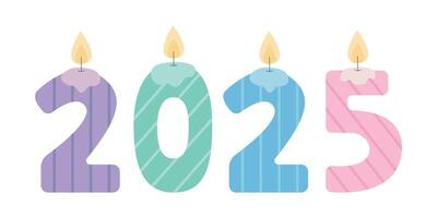 2025 numbers shaped candles in flat style on white background vector