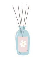 aroma diffuser with bamboo sticks on white background. Aroma sticks in glass bottle flat illustration vector