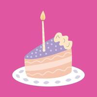 Slice of cake with candle flat illustration vector