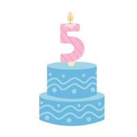 Two tier cake with number 5 flat illustration vector