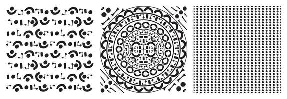 Set of round circle black seamless aztec patterns on white background. dots hand drawn modern fabric prints vector