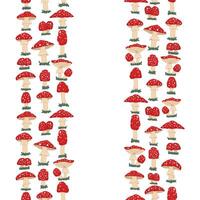 Red mushrooms vertical border. flat seamless border on a white background vector