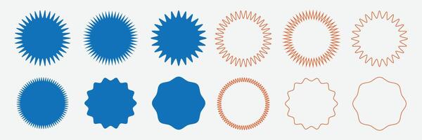 Set sunburst badges. Set of starburst, sunburst badges. Simple flat style vintage labels, stickers. Collection star label. vector