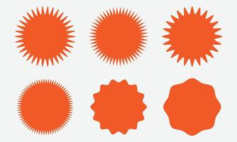 Set of starburst, sunburst badges. Simple flat style vintage labels, stickers. Collection star label. vector