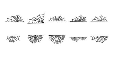 Spiderweb set. Cobweb, Spiderweb icons collection. Black mesh patterns with halloween party ornament. Sticky trap of intertwining dangerous lines ilustration vector