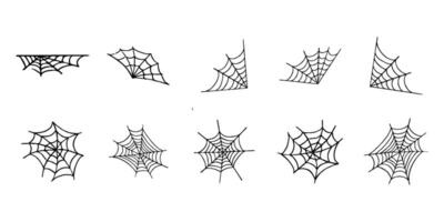 Spiderweb set. Cobweb, Spiderweb icons collection. Black mesh patterns with halloween party ornament. Sticky trap of intertwining dangerous lines ilustration vector