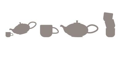 Tea ceremony. Teapot and cups or ceramic mugs with tea. Beautiful Japanese ceramic tableware. vector