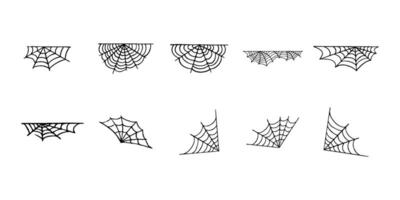 Spiderweb set. Cobweb, Spiderweb icons collection. Black mesh patterns with halloween party ornament. Sticky trap of intertwining dangerous lines ilustration vector