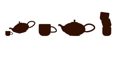 Tea ceremony. Teapot and cups or ceramic mugs with tea. Beautiful Japanese ceramic tableware. vector