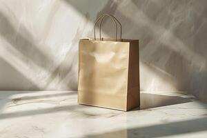 A brown paper bag sitting on a marble surface photo