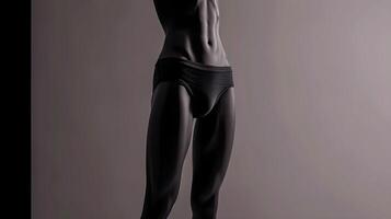 A mannequin in a black swimsuit standing on a gray background photo