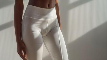 A woman in white pants and a bra top photo