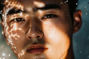 A man with water splashed on his face photo