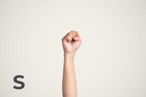 Deaf Sign alphabet of S, American Sign Language ASL. Isolated object Finger spelling the alphabet photo
