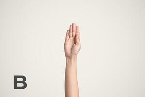 Deaf Sign alphabet of B, American Sign Language ASL. Isolated object Finger spelling the alphabet photo