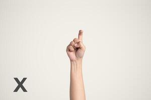 Deaf Sign alphabet of X, American Sign Language ASL. Isolated object Finger spelling the alphabet photo