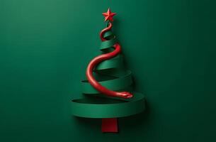 Abstract Christmas tree made of green paper with a red snake, symbolizing 2025 photo