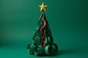 Abstract Christmas tree made of green paper with a red snake, symbolizing 2025 photo
