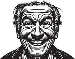 A black and white drawing of a man laughing vector