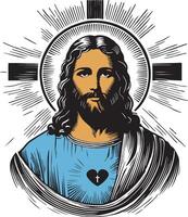 Jesus with a cross and heart vector