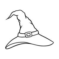 Halloween witch hat illustration, line art style. Graphic monochrome drawing. Hand drawn outline sketch, engraved illustration. Design element for coloring book page, invitation, decoration. vector