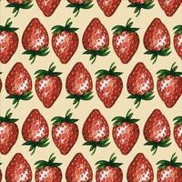 Seamless pattern with juicy strawberries isolated on white background, hand drawn watercolor illustration. For background, fabric and textile, postcard, packaging. vector