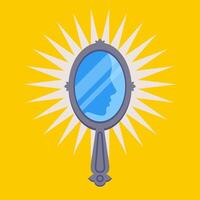 reflection of a woman face in a mirror. small hand mirror vector