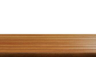 empty wooden table front view isolated on white background. photo