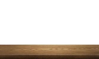 empty wooden table front view isolated on white background. photo