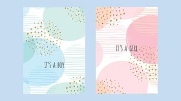 Baby birthday cards. Cute illustrations with abstract circles in soft tones design templates vector